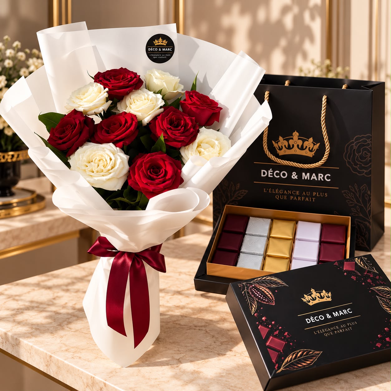 Bouquet of Roses & 200-gram Box of Belgian Chocolate