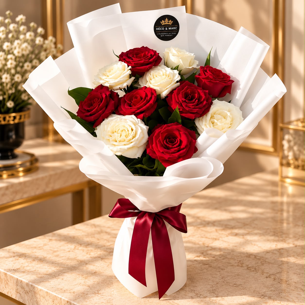 Bouquet of Red and White Roses